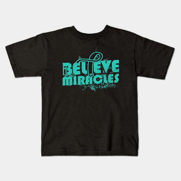 I Believe In Miracles PCOS Awareness Teal Ribbon Warrior Support Survivor Kids T-Shirt by celsaclaudio506